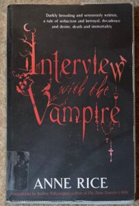 Front cover of a paperback copy of Anne Rice's 'Interview With the Vampire', gratefully borrowed from Islington Public Library